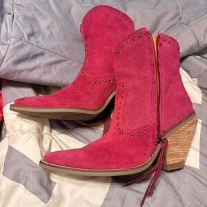 Fuchsia Suede Dingo Western Ankle Boots